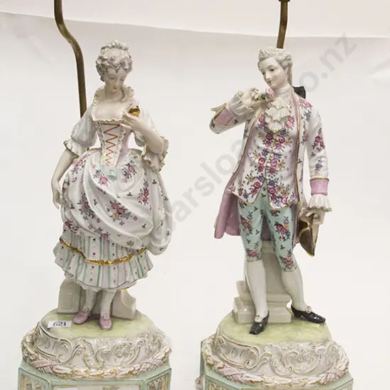 Pair Mid C20th Dresden Figural Table Lamps