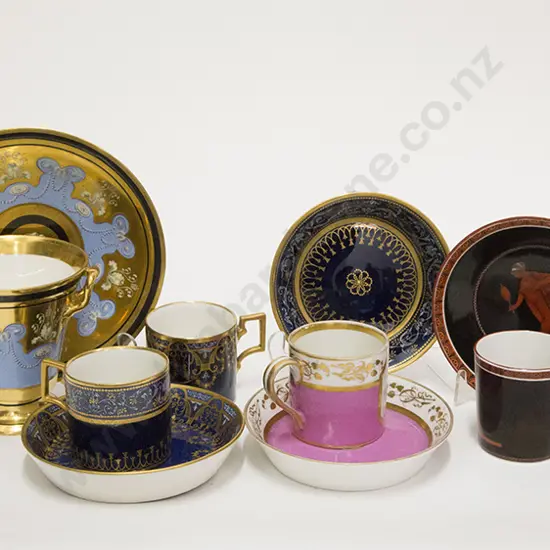 Collection Five Early C19th European Cabinet Cups and Saucers