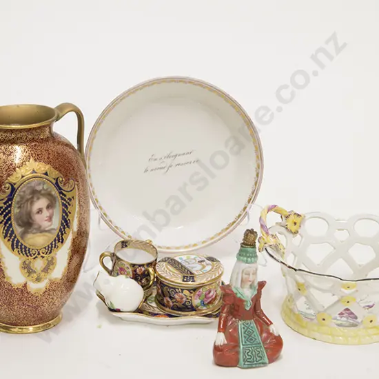 Miniature Staffordshire Tray, Loving Cup, Pot, Jug and Vase