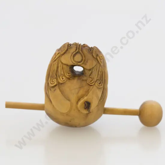 Signed Carved Fruitwood Drum