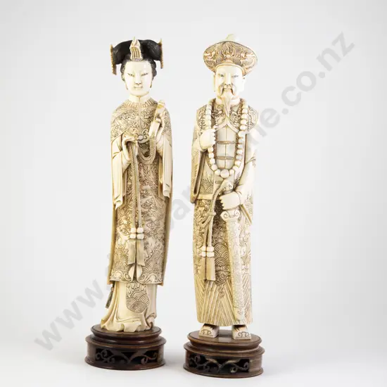 Pair Carved Ivory Emperor & Empress Figures