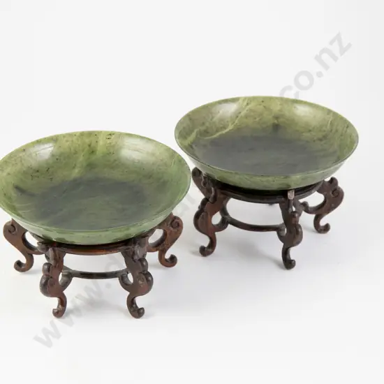 Two Spinach Green Jade Shallow Bowls