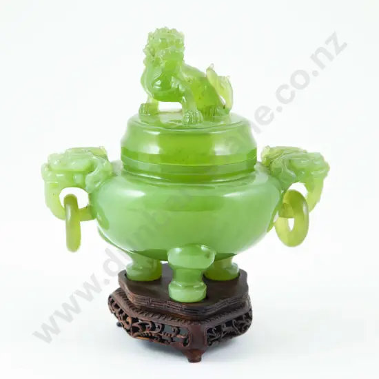 Chinese Green Jade Censer and Cover