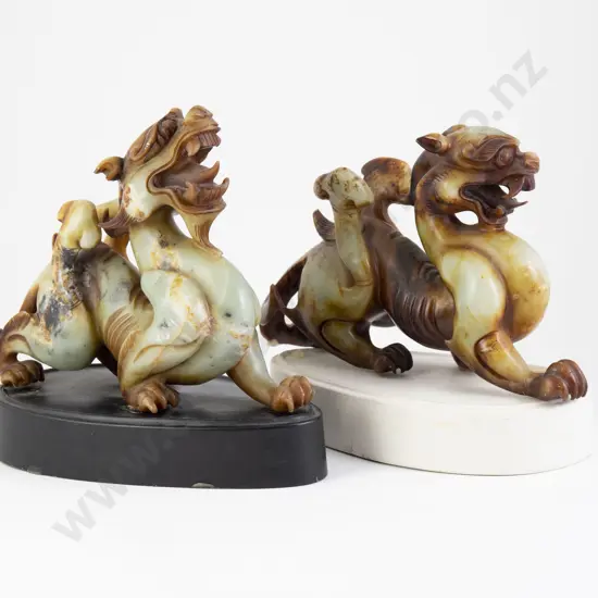 Pair Carved Soapstone Dragons
