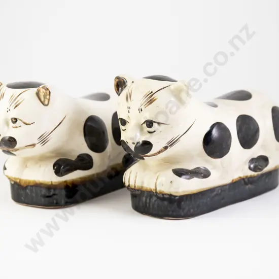 Pair Glazed Earthenware Cat Pillows