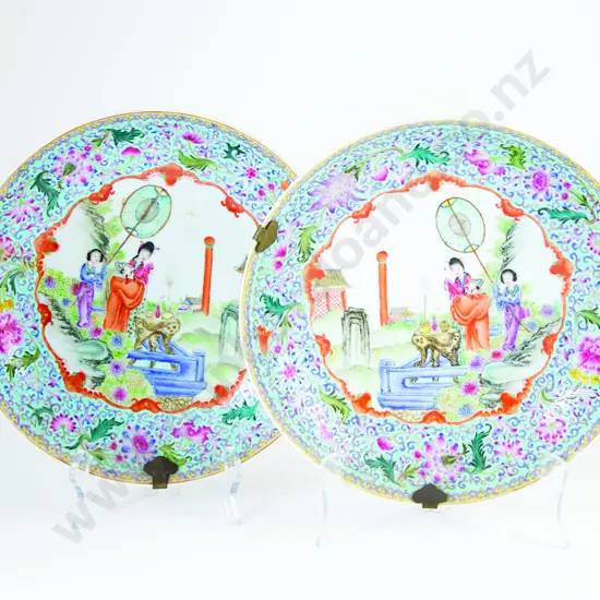 Pair C19th Cantonese Export Ware Shallow Dishes