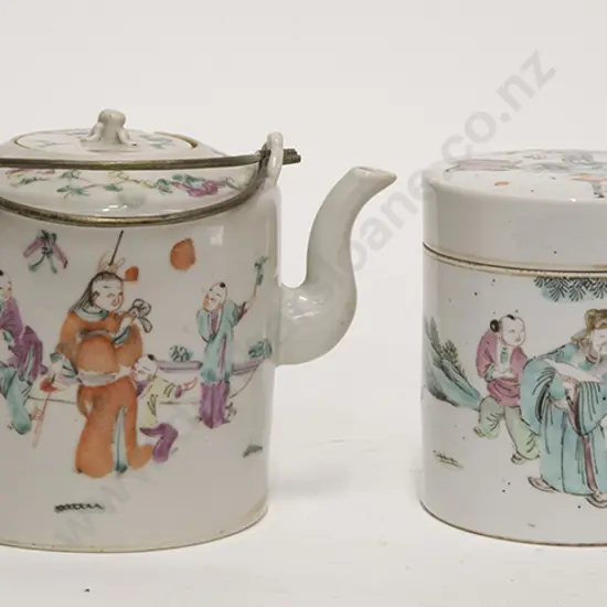 Cantonese Export Ware Teapot & Tea Caddy