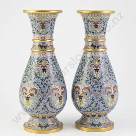Pair C20th Cloisonne Vases
