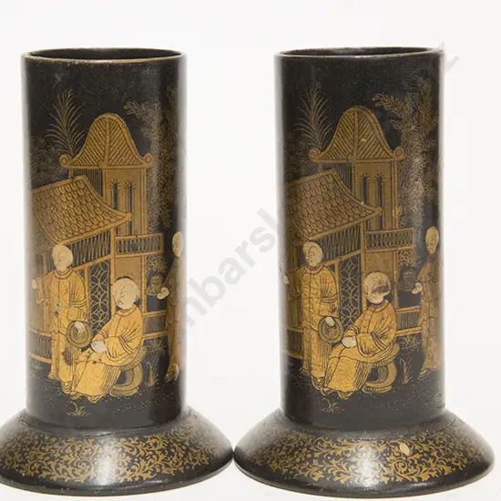 Pair Small Late C19th Chinese Lacquered Brush Vases