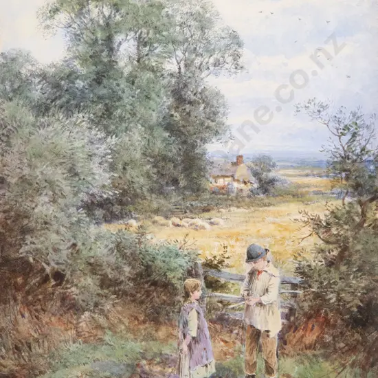 Style of Miles Birket Foster - Rustic English Landscape with Children