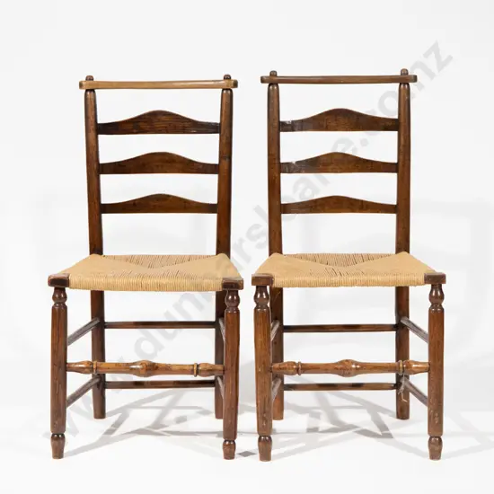 Pair of Victorian Elm Ladder Back Kitchen Chairs