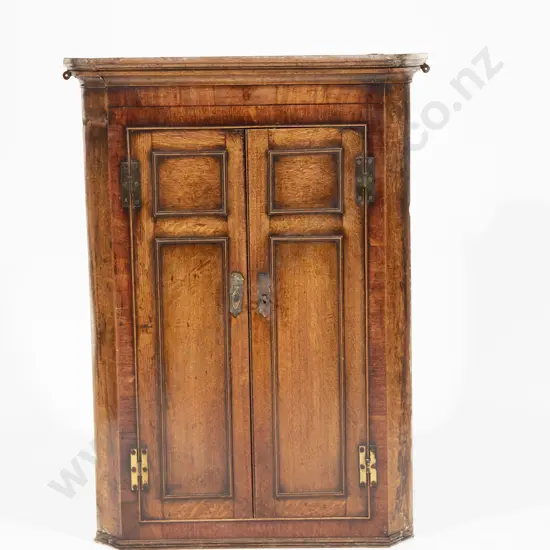 Geo III Oak and Mahogany Hanging Corner Cupboard