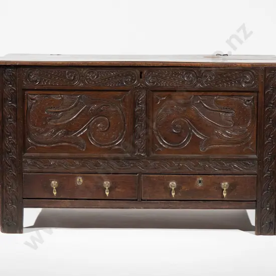 Late C17th Oak Coffer with hinged lid
