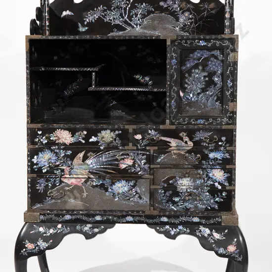 Ornate Chinese Black Lacquered Side Cabinet