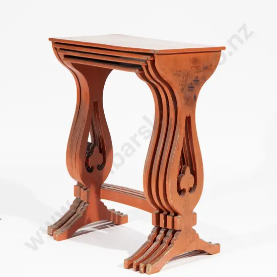 Chinese Red Lacquered Nest of Tables & Circular Table
