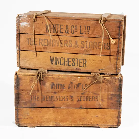 Pair of White & Co Ltd Pine Removers Trunks