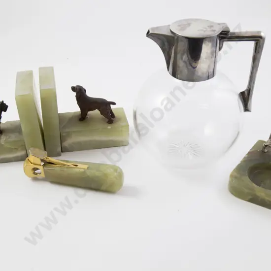 Alabaster Bookends, Dish , Cigar Cutter, Claret Jug