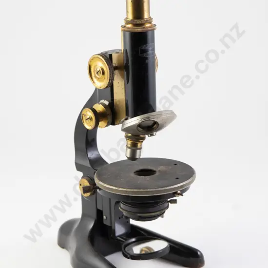 W & H Seibert Brass and Lacquered Microscope
