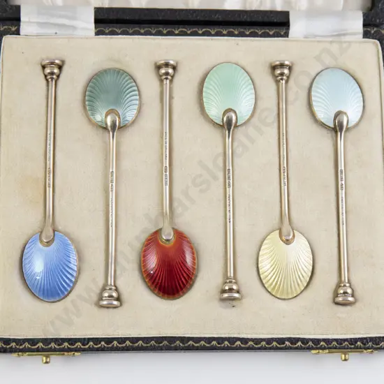 Cased Set Of 6 S/S & Enamel Coffee Spoons