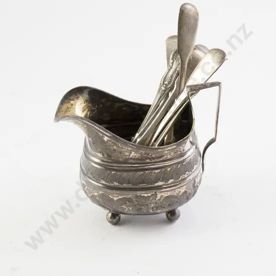 Geo III S/S Milk Jug & 7 teaspoons