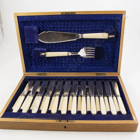 Boxed Set Of 12 Fish Knives, Forks & Servers