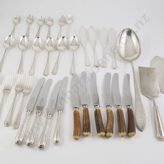 Suite Of Beaded Edge Cutlery, Large Spoon & Steak Knives