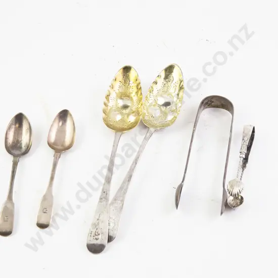 Pair Geo III Berry Spoons, 2 others & 2 tongs