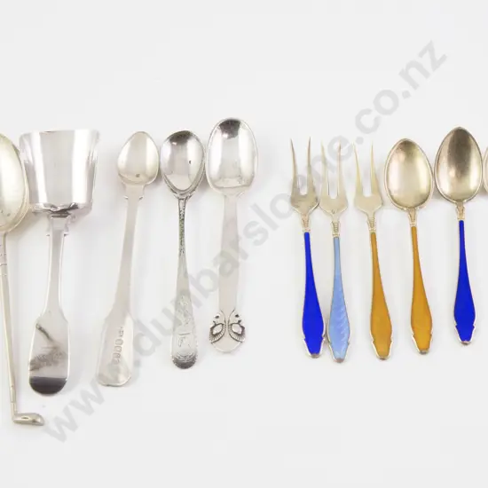 Set Six S/S & Enamel Spoons & Forks etc (15)