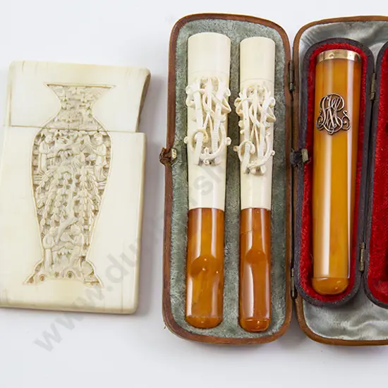 Cased Cigar Holders and Ivory Calling Card Case