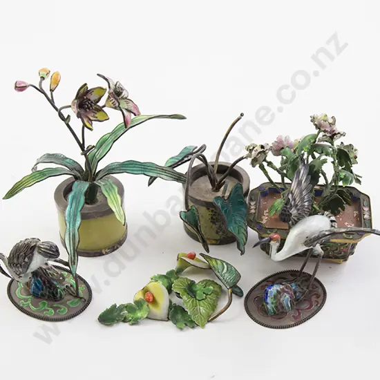 Collection Five Chinese Silver and Enamel Ornaments