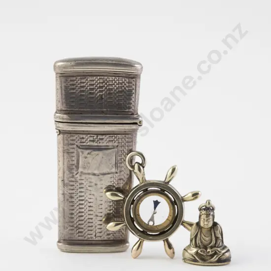 C19th Silver Etui Case and Two Charms