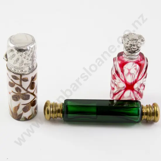 Victorian Bristol Green Double Ended Scent Bottle and Two Others