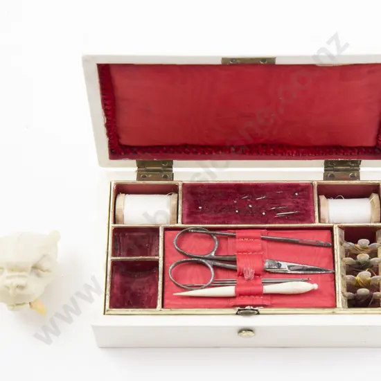 Small Edwardian Sewing Box and tape measure