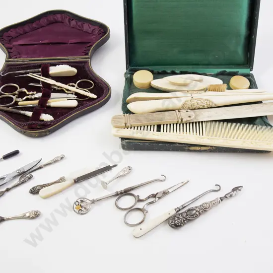 Collection Late C19th Vanity and Sewing Implements