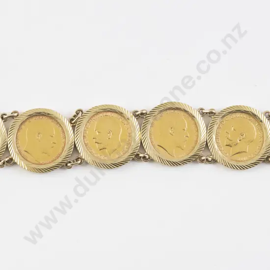 18ct Mounted Six Gold Sovereign Coin Bracelet