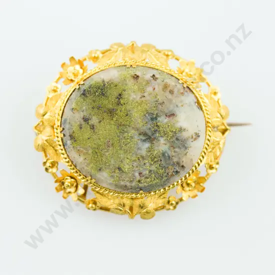 NZ 18ct Gold Quartz Brooch