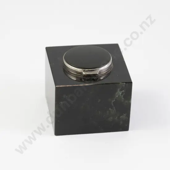 Silver Mounted Greenstone Inkwell