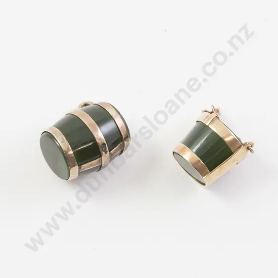 Two Gold Mounted Greenstone Charms
