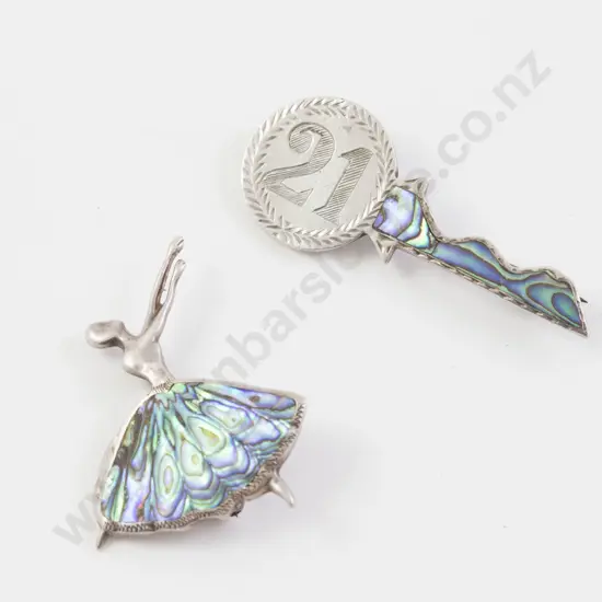 NZ S/S & Paua Ballerina Brooch and other