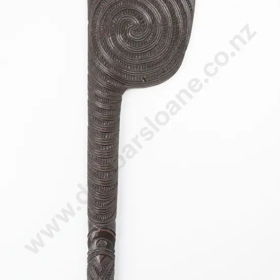 A C19th Maori Carved Tewhatewha. Extensive haehae and pakati carving to blade
