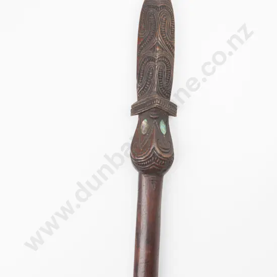 A Pre C19th Maori Carved Wooden Taiaha. Of unusually long length