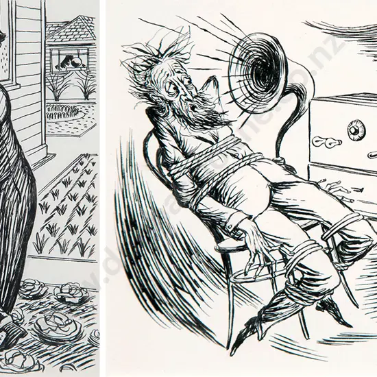 Russell Clark - Pair of Listener Drawings