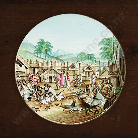 A Rare Magic Lantern Slide of a New Zealand Village (c. 1850)