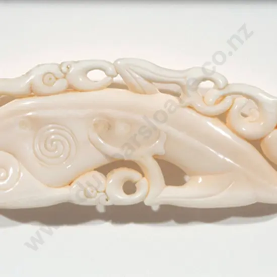 Owen Mapp 'He Manaia' marine ivory carving inlaid with horn