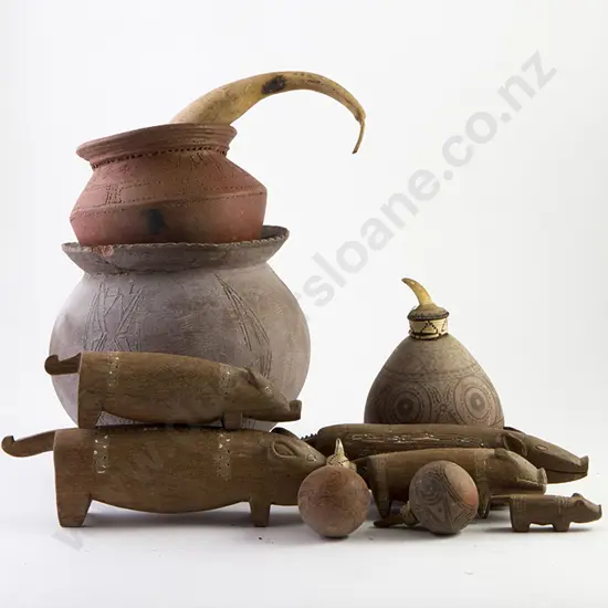 Two Clay Pots with Three Gourds