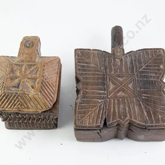 Two Antique Hinged Lid Carved Storage Boxes