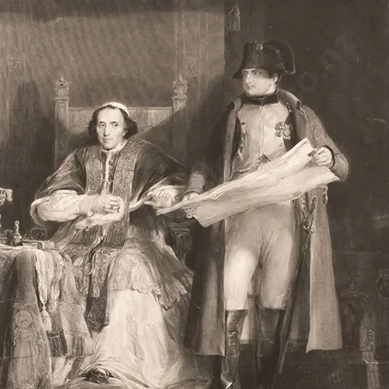 Large Oak Framed Monochrome Napoleonic Print