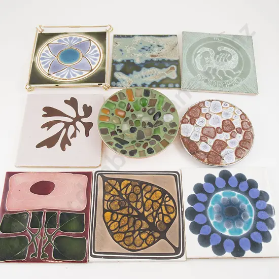 Metal and Peddle Dish and Trivet, Seven Tiles