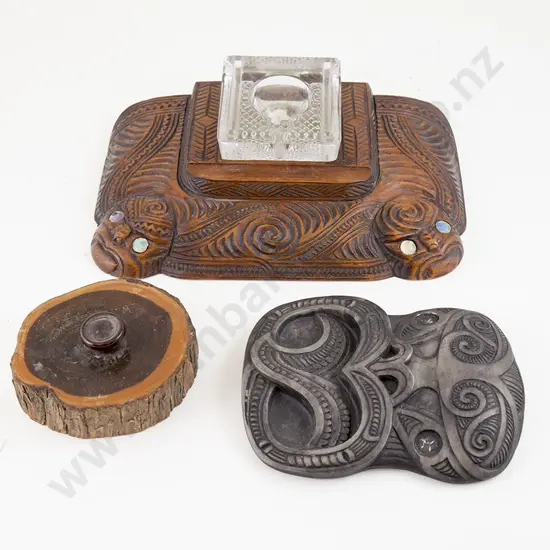 Mid C20th Souvenir Ware Inkstand, Plaque and Paper Weight