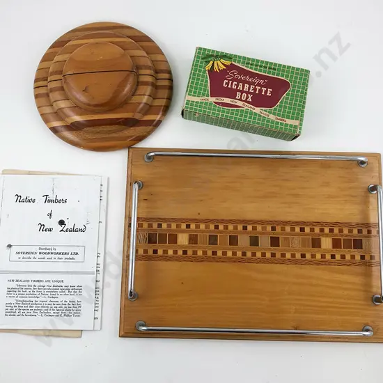 NZ Sovereign Ware Native Timber Tray, Bookends and Cig Box